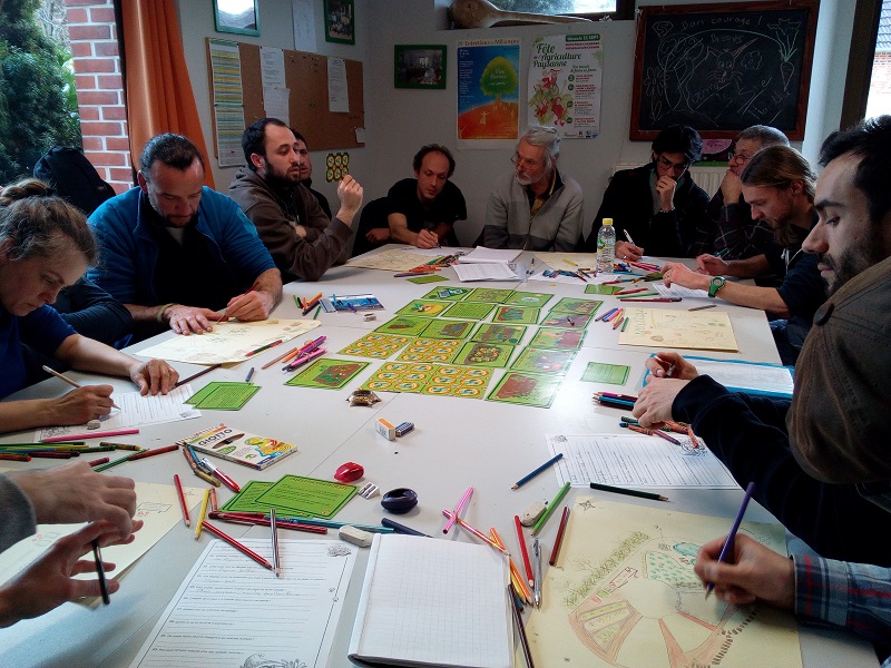 Stagiaires à la Ferme Sainte Marthe Sologne jouant à Eco'Landi 2016 BD